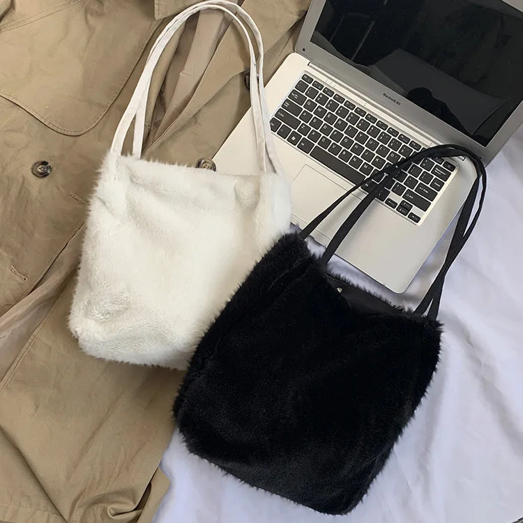 Plush Fur Shoulder Bag Women Solid Tote Christmas Bag