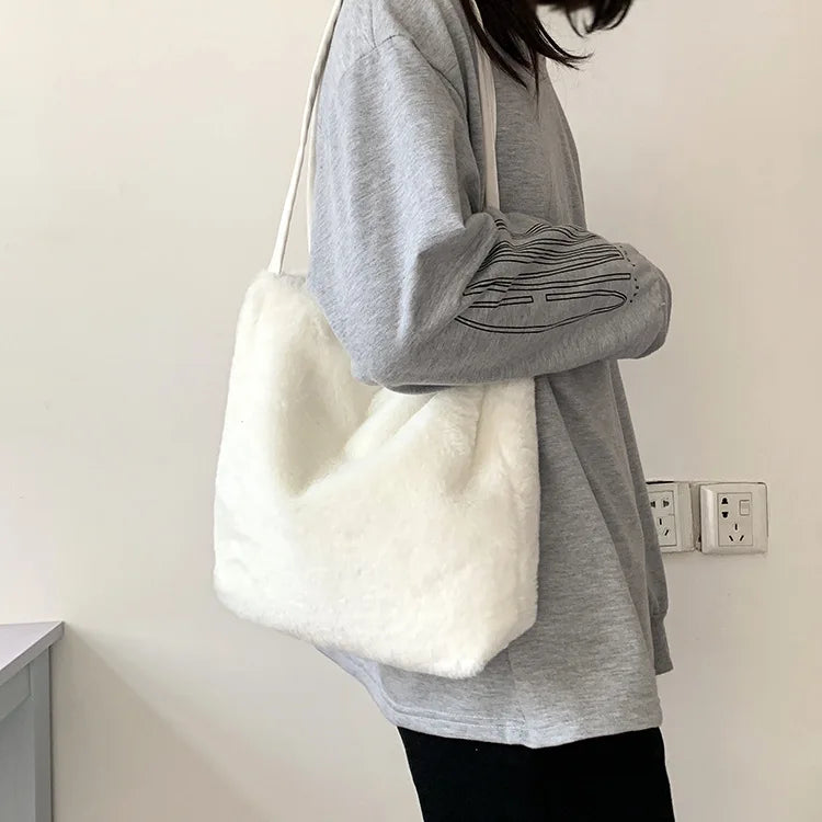 Plush Fur Shoulder Bag Women Solid Tote Christmas Bag