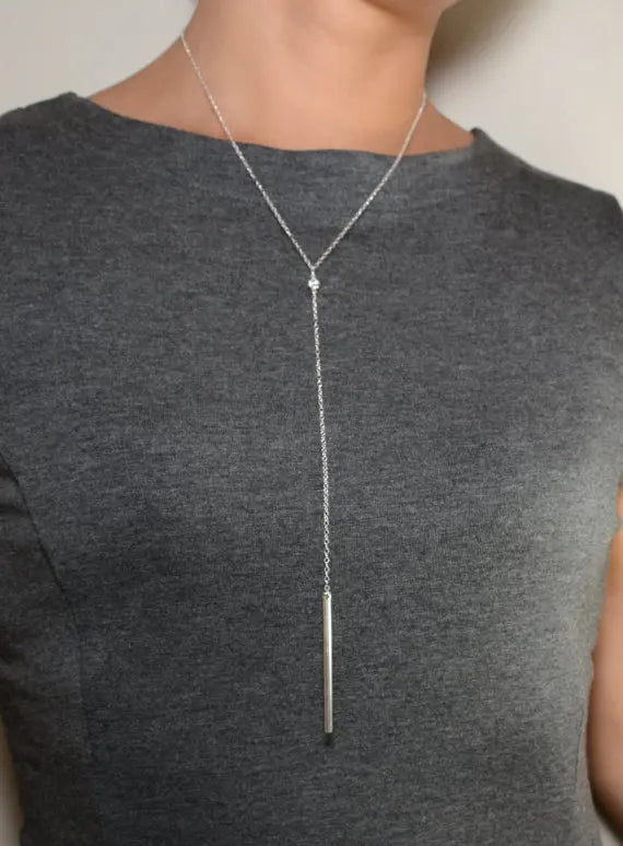 925 Silver CZ Y Lariat Necklace