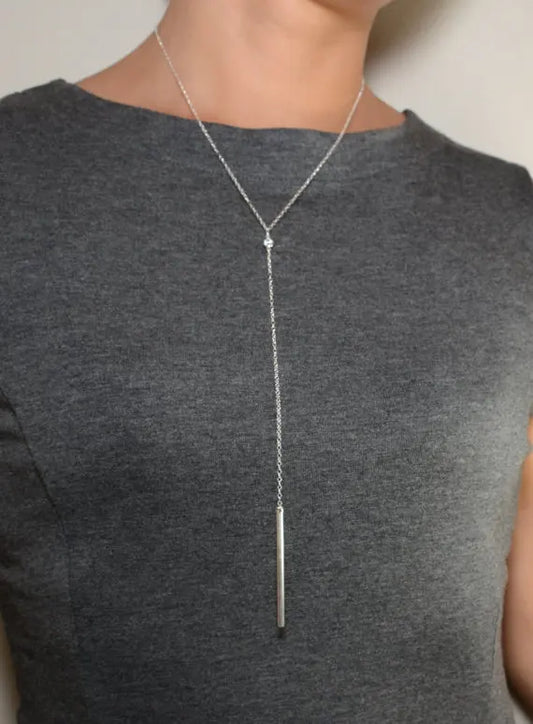 925 Silver CZ Y Lariat Necklace