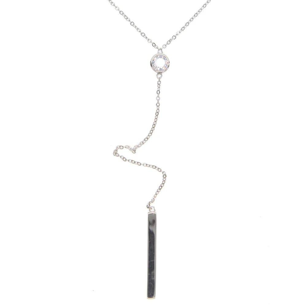 925 Silver CZ Y Lariat Necklace