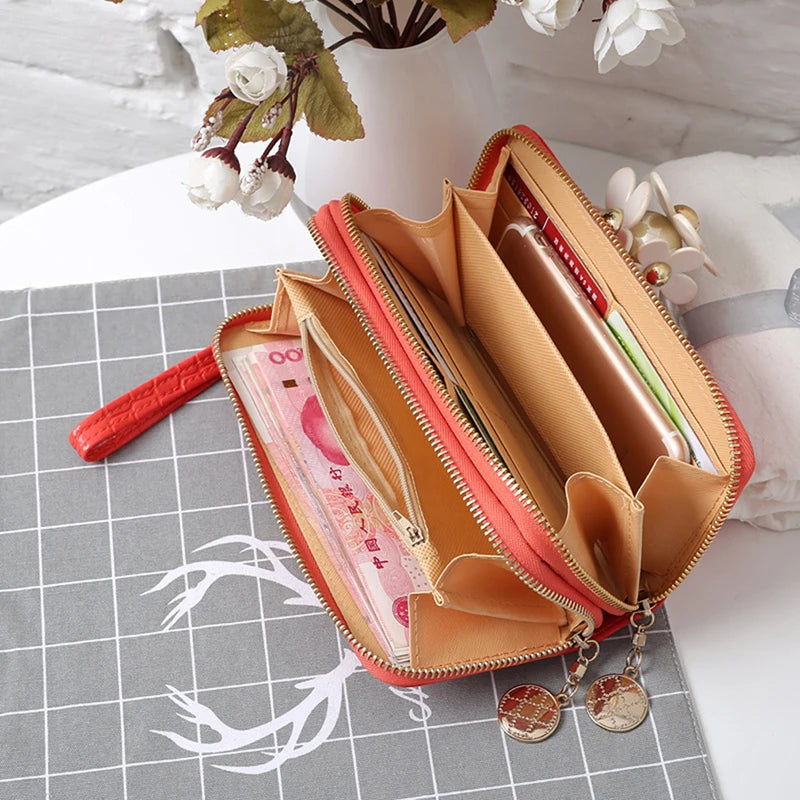 Women Double Zip Wallet Long Handbag Phone Bag