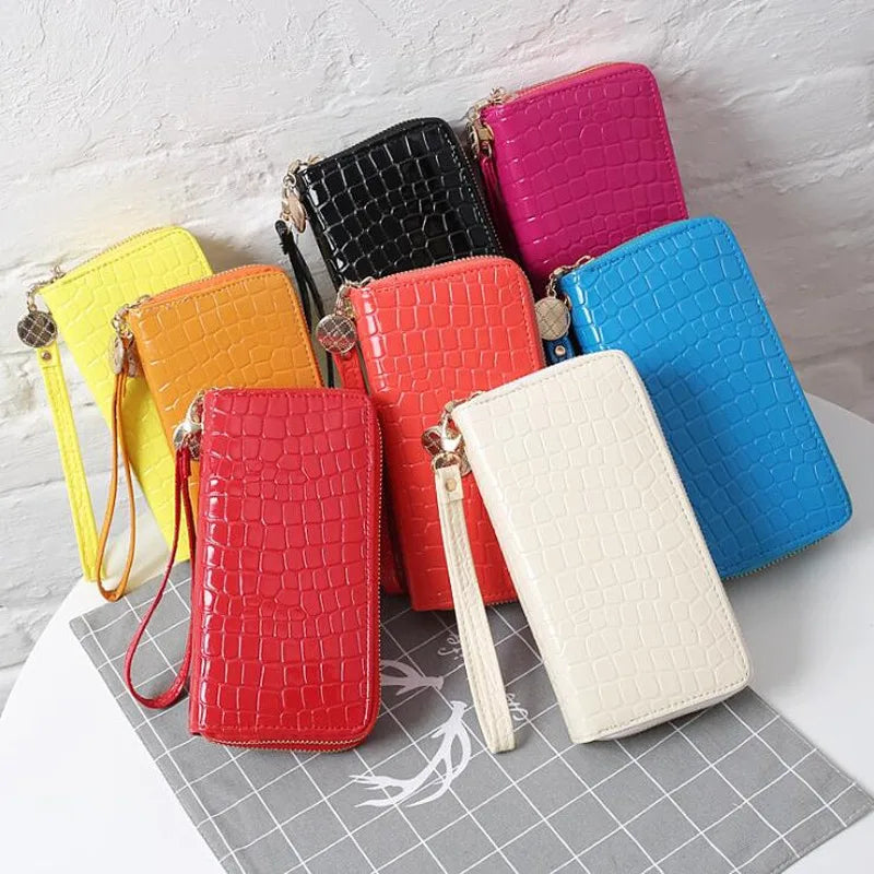 Women Double Zip Wallet Long Handbag Phone Bag