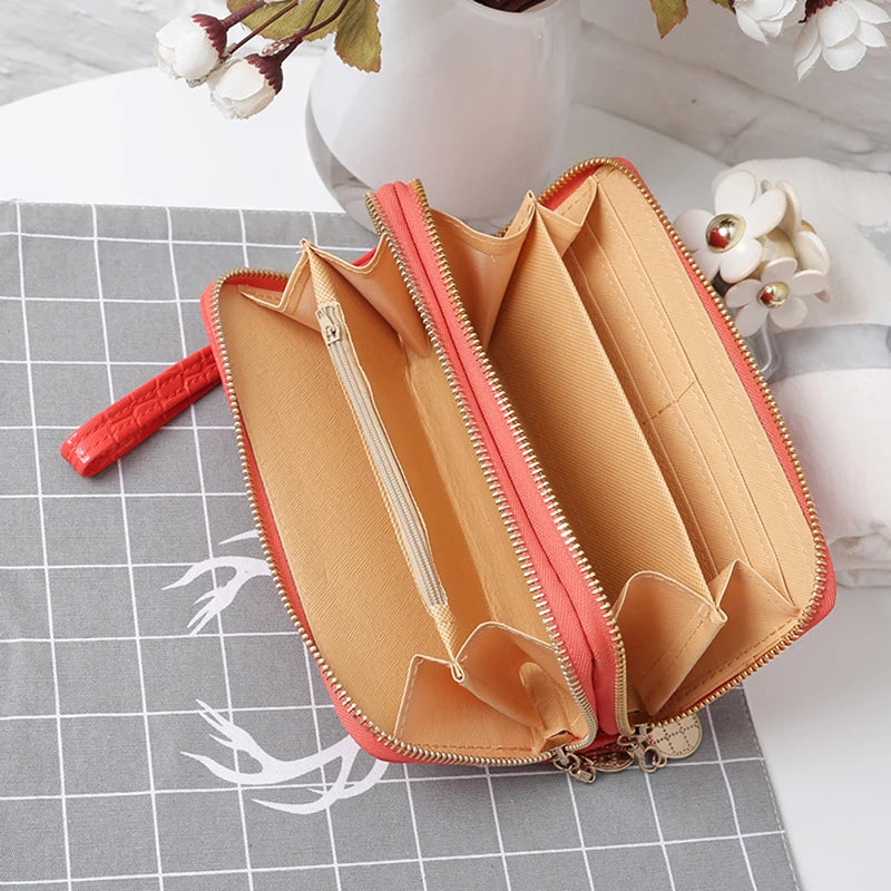 Women Double Zip Wallet Long Handbag Phone Bag