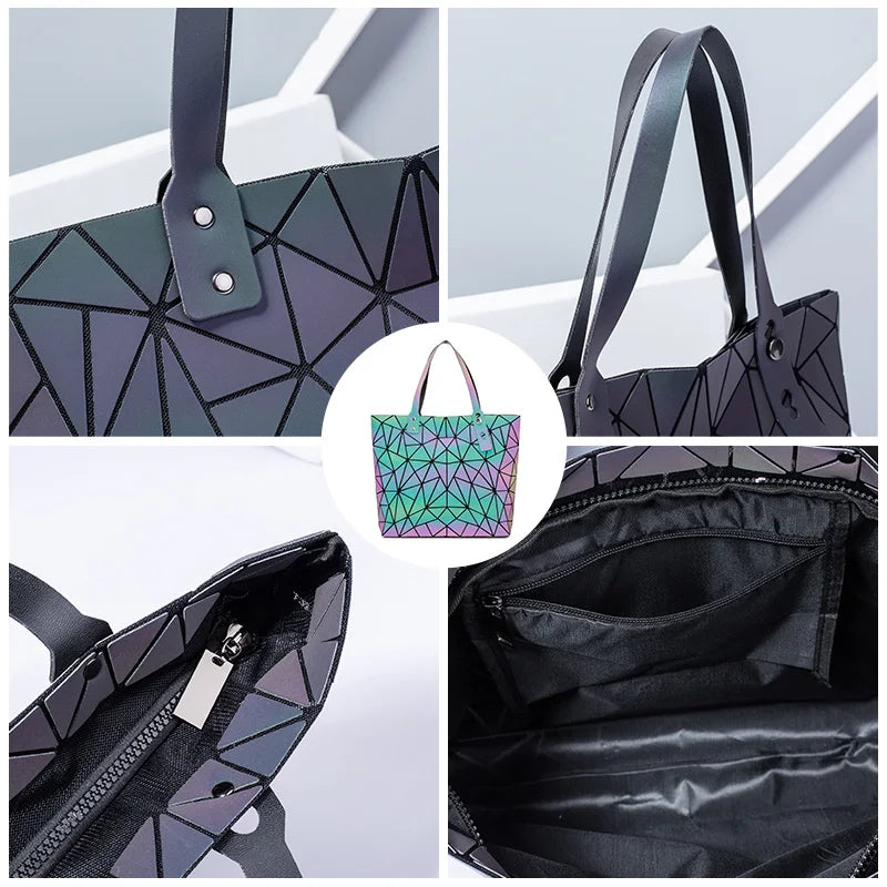 Luminous Geometric Shoulder Bag Quilted Handbag Hologram bolsa feminina