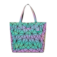 Luminous Geometric Shoulder Bag Quilted Handbag Hologram bolsa feminina
