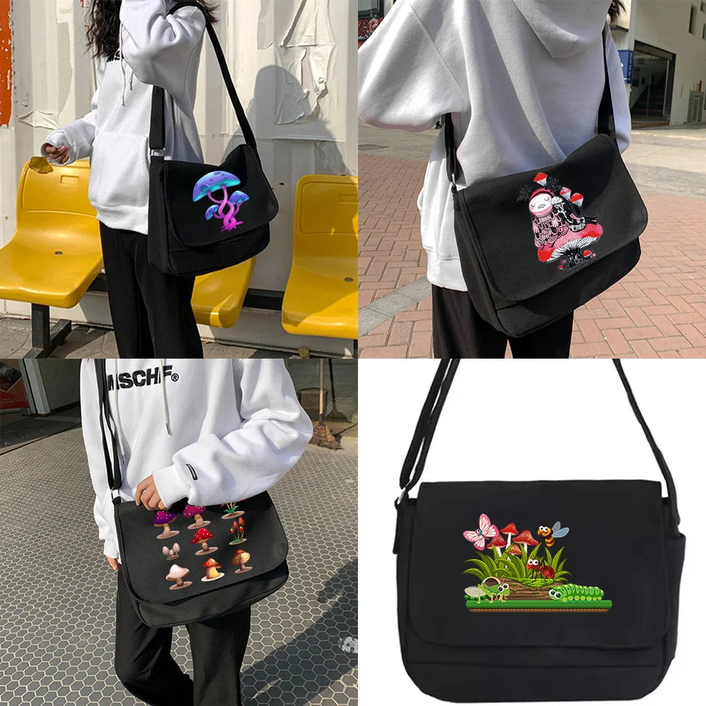 Canvas Crossbody Bag Japanese Envelope Bag Mushroom Pattern