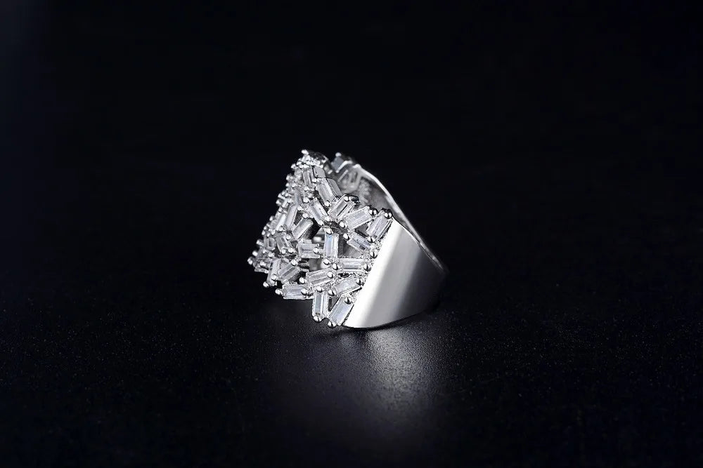 Silver Baguette Cut Eternity Band Ring for Wedding Engagement