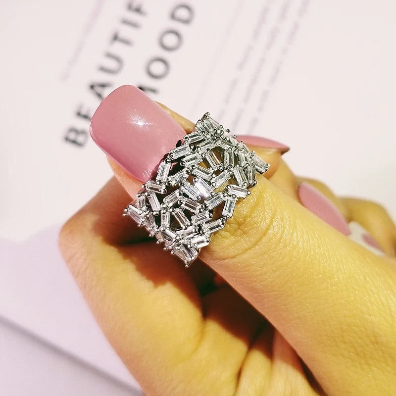 Silver Baguette Cut Eternity Band Ring for Wedding Engagement