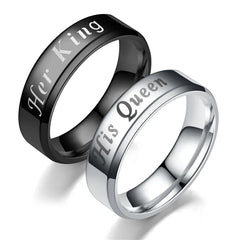 Stainless Steel King Queen Laser Engraved Couple Ring