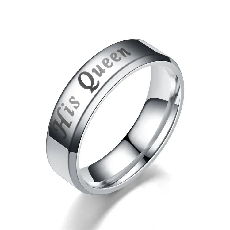 Stainless Steel King Queen Laser Engraved Couple Ring