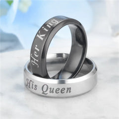 Stainless Steel King Queen Laser Engraved Couple Ring