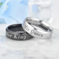 Stainless Steel King Queen Laser Engraved Couple Ring