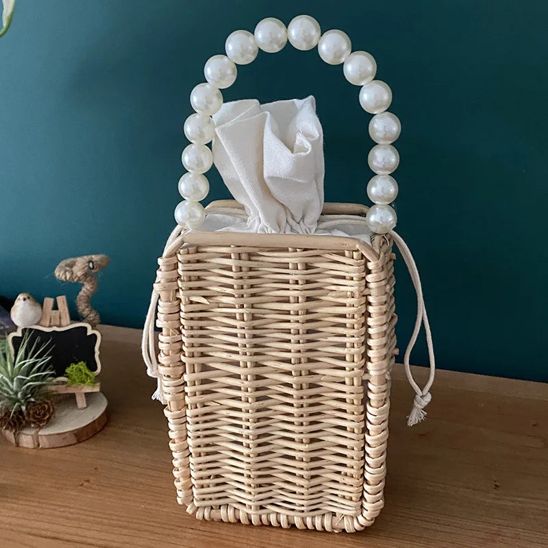 Straw Woven Bucket Tote Crossbody Bag for Women Beach Shoulder Bag