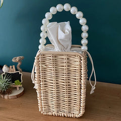 Straw Woven Bucket Tote Crossbody Bag for Women Beach Shoulder Bag