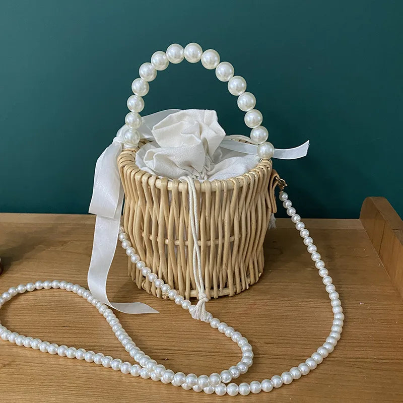 Straw Woven Bucket Tote Crossbody Bag for Women Beach Shoulder Bag