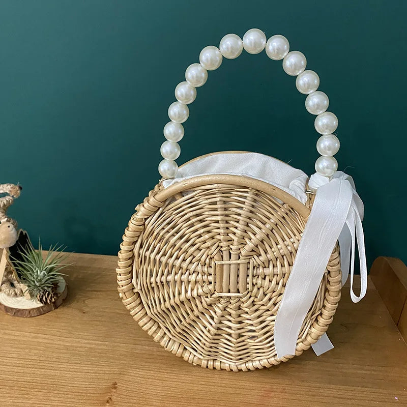 Straw Woven Bucket Tote Crossbody Bag for Women Beach Shoulder Bag
