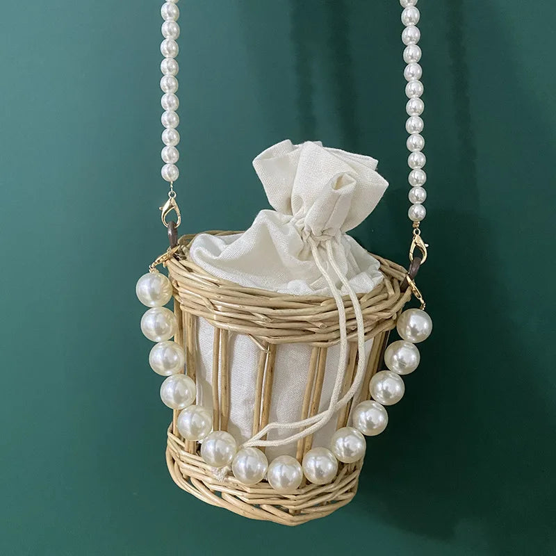 Straw Woven Bucket Tote Crossbody Bag for Women Beach Shoulder Bag