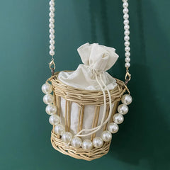 Straw Woven Bucket Tote Crossbody Bag for Women Beach Shoulder Bag