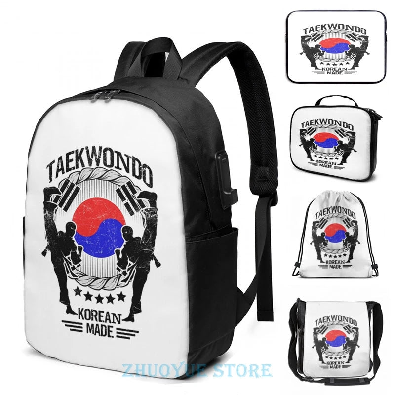 Taekwondo Martial Art Sport Kick Shirt USB Charge Backpack Men School Bags