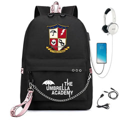 Umbrella Academy Backpack USB Charging Backpacks Female Male Chain Mochila