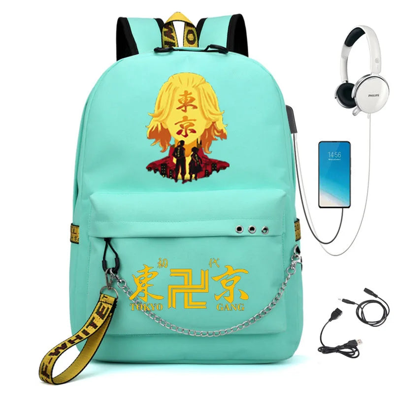Tokyo Revengers Backpack Girls School Bag USB Charging