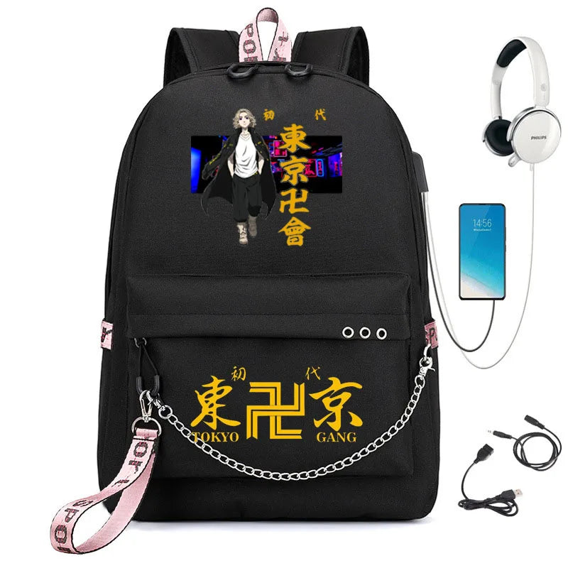 Tokyo Revengers Backpack Girls School Bag USB Charging