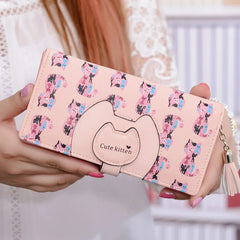 Cartoon Cat Long Wallet Small Fresh Two-fold Zipper Women's Wallet