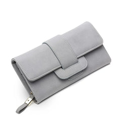 Matte Leather Wallet with Drawband Buckle for Women