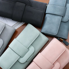 Matte Leather Wallet with Drawband Buckle for Women