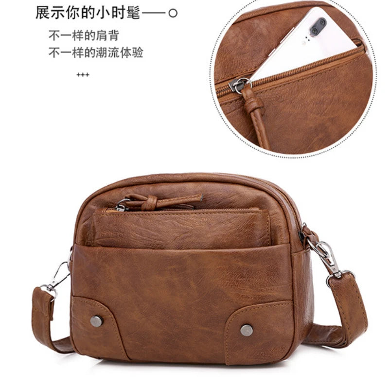 Soft Leather Small Bag for Women Retro Mobile Phone Travel Messenger Bag