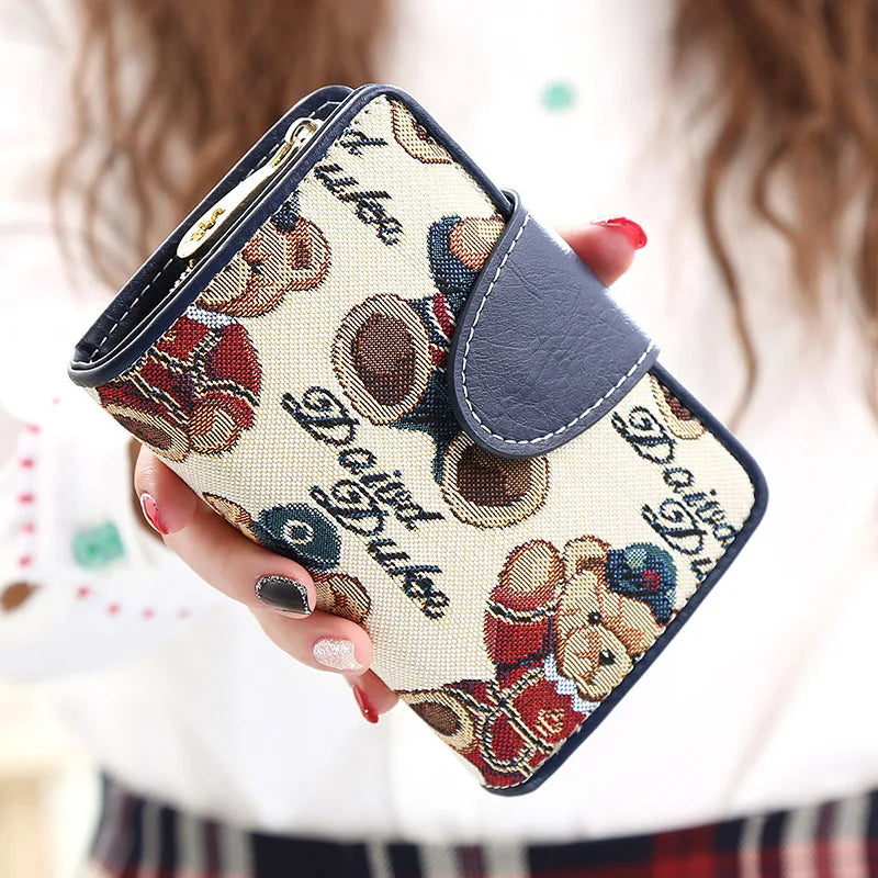 Women Wallet Cartoon Bear Folding Multi-function Zero Wallet