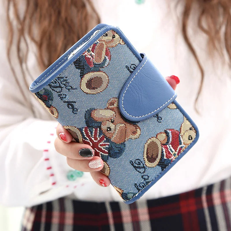 Women Wallet Cartoon Bear Folding Multi-function Zero Wallet