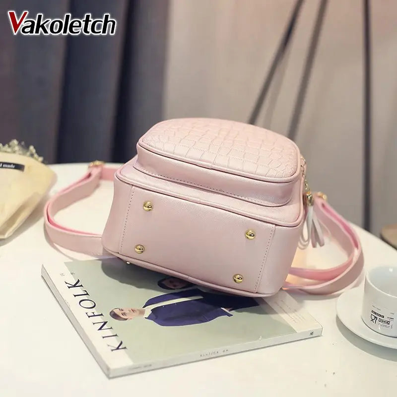 Women Leather Backpack for Teenage Girls Sequined Female Preppy Travel Bag