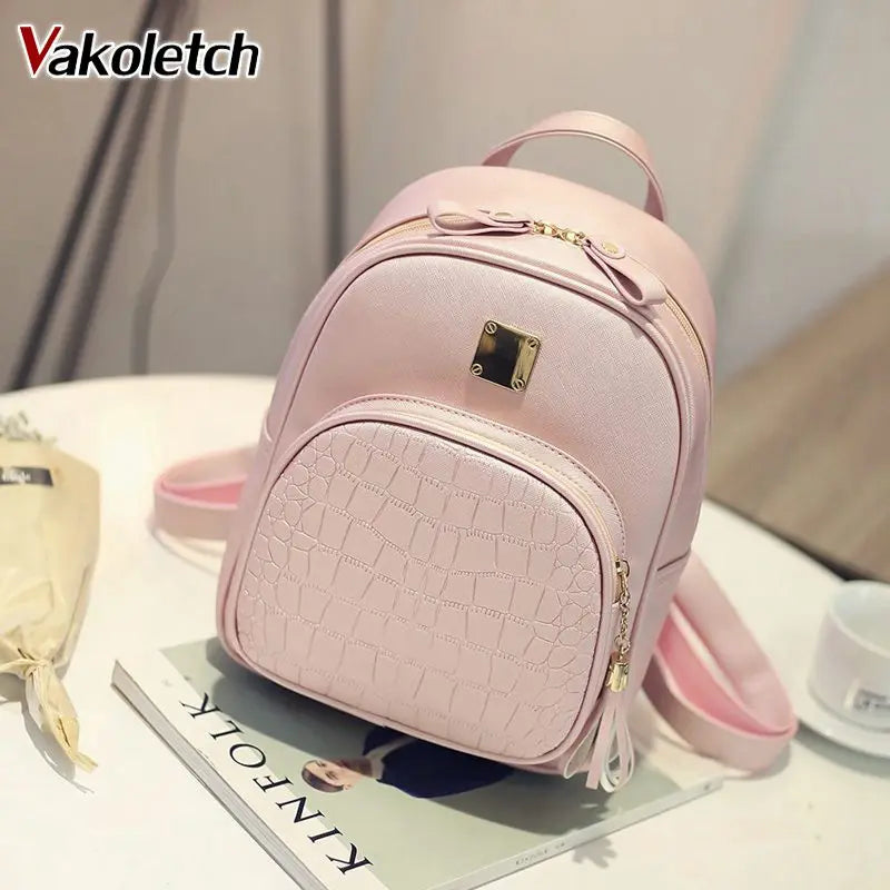 Women Leather Backpack for Teenage Girls Sequined Female Preppy Travel Bag