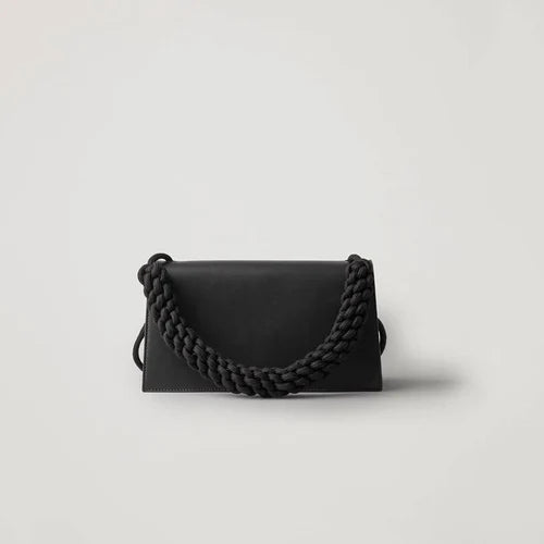 Vintage PU Satchel with Weave Handle and Zipper