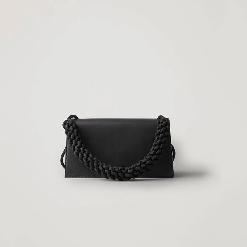 Vintage PU Satchel with Weave Handle and Zipper