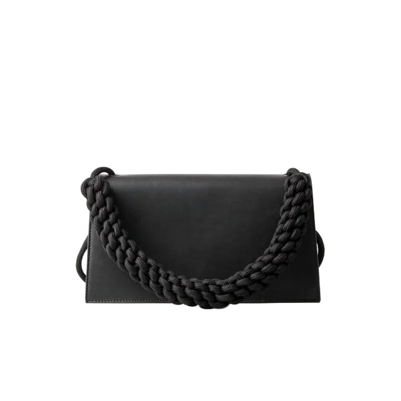 Vintage PU Satchel with Weave Handle and Zipper