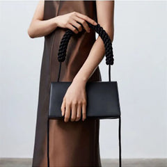 Vintage PU Satchel with Weave Handle and Zipper