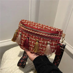 Ethnic Tassel Shoulder Bag Women Purse Mobile Phone Bag