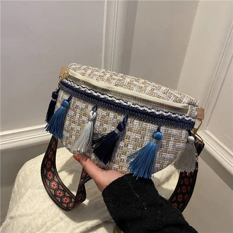 Ethnic Tassel Shoulder Bag Women Purse Mobile Phone Bag