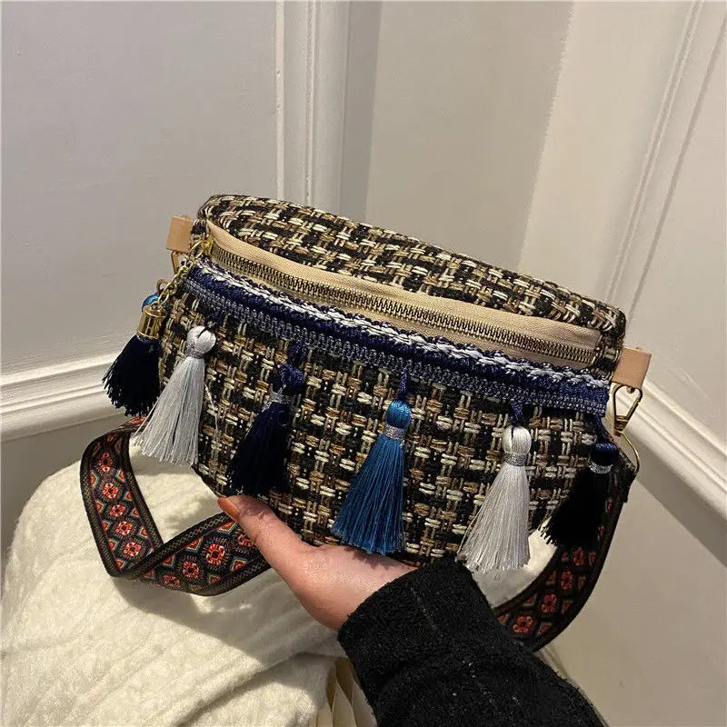 Ethnic Tassel Shoulder Bag Women Purse Mobile Phone Bag