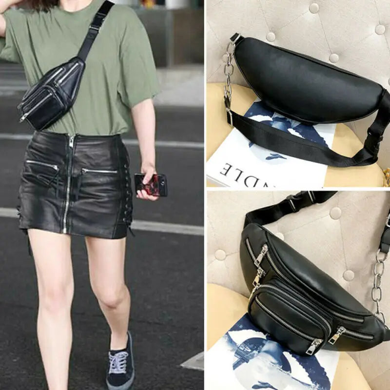 Large Leather Fanny Pack Waist Belt Bag Hip Pouch Travel bags
