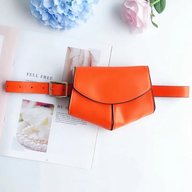 Orange Heart Shaped Fanny Pack Belt Bag Waist Pouch PU Travel Hip Bum Purse