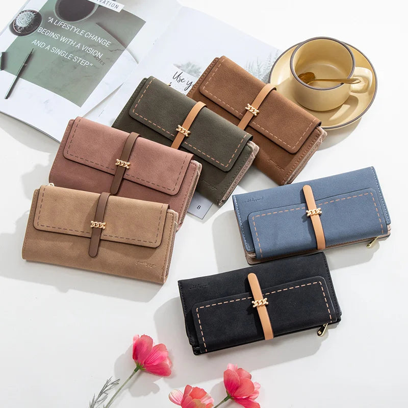 Women's Long Wallet Frosted Zipper Folding Three Fold Short Wallet