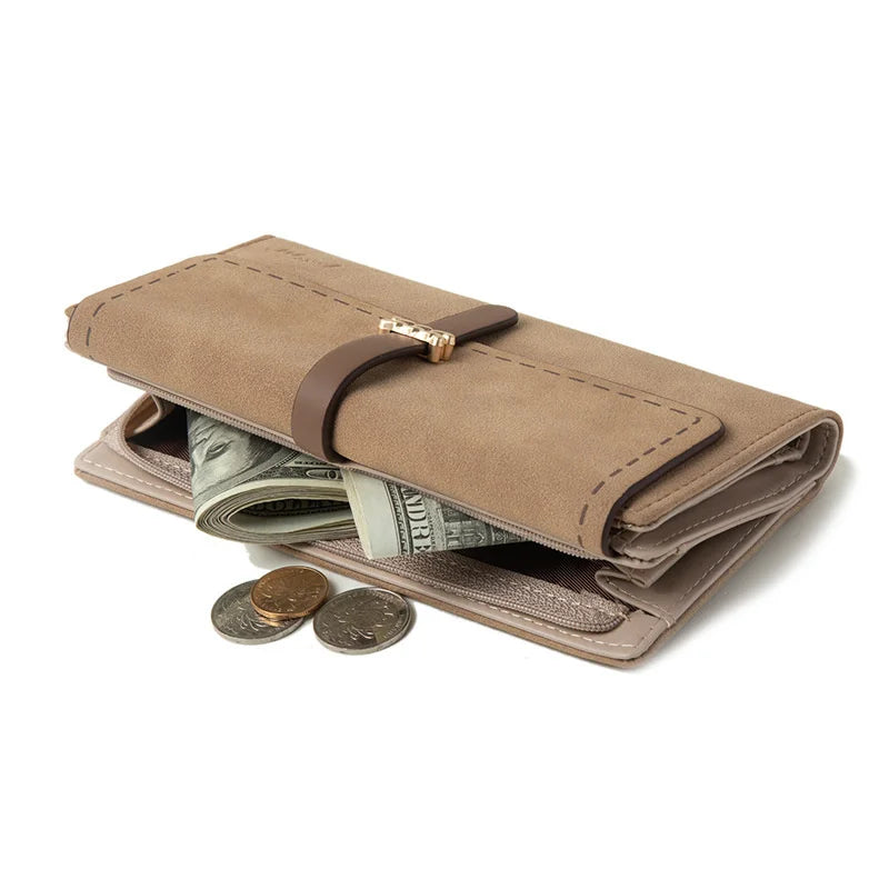 Women's Long Wallet Frosted Zipper Folding Three Fold Short Wallet