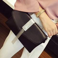 Women's Tassel Bling Clutch Handbag Envelope Party Chain Bag