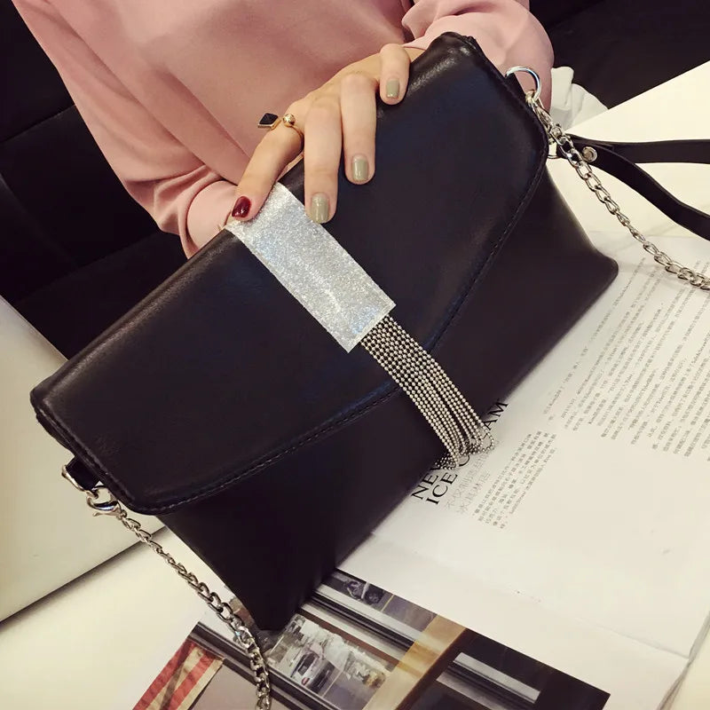 Women's Tassel Bling Clutch Handbag Envelope Party Chain Bag