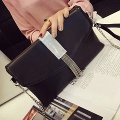 Women's Tassel Bling Clutch Handbag Envelope Party Chain Bag