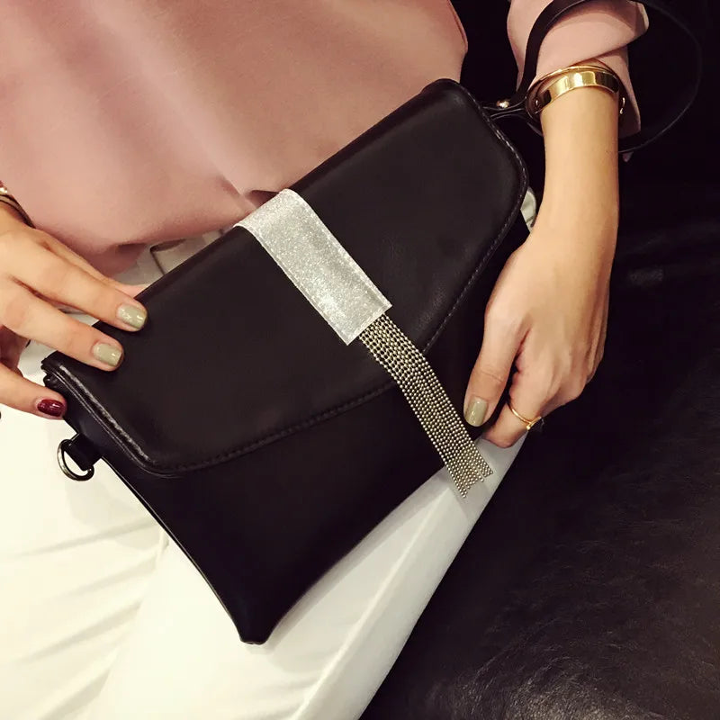 Women's Tassel Bling Clutch Handbag Envelope Party Chain Bag